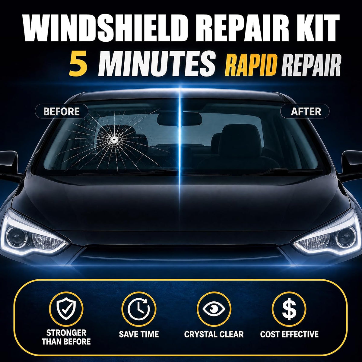 Upgraded Windshield Repair Kit for Chips & Cracks, Windshield Crack Repair
