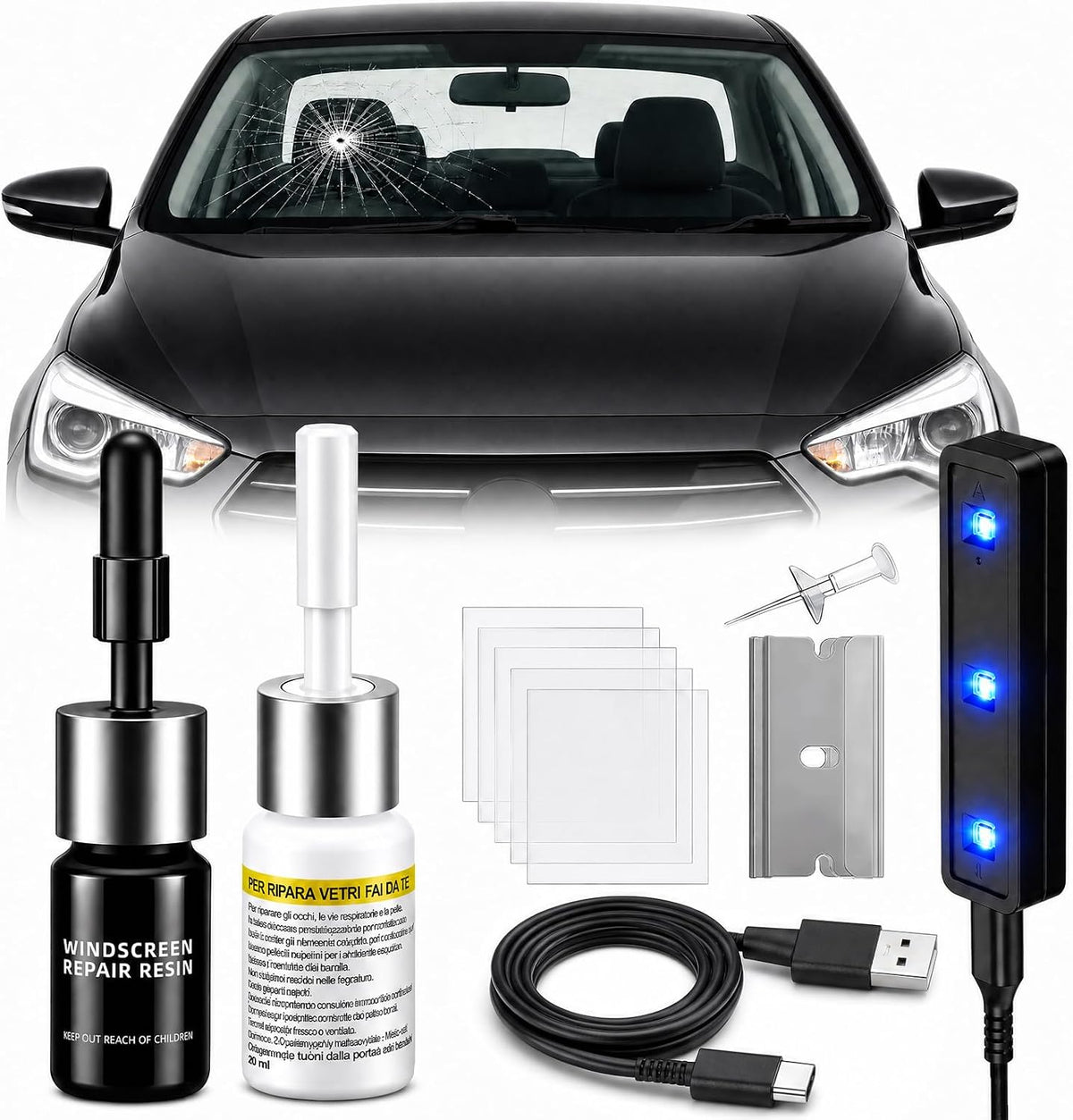 Upgraded Windshield Repair Kit for Chips & Cracks, Windshield Crack Repair