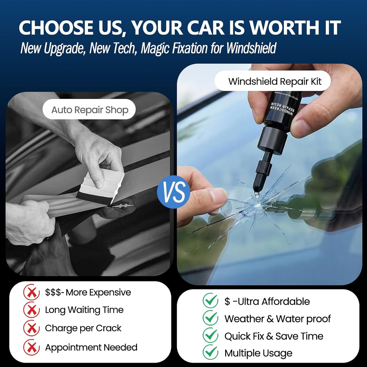 Upgraded Windshield Repair Kit for Chips & Cracks, Windshield Crack Repair
